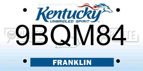 9BQM84 Kentucky License Plate