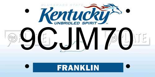 9CJM70 Kentucky License Plate