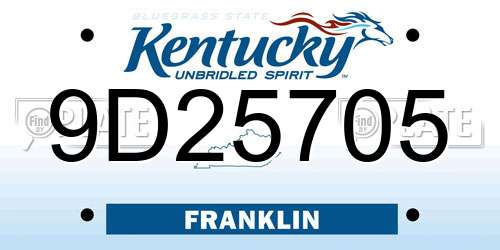 9D25705 Kentucky License Plate