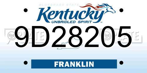 9D28205 Kentucky License Plate