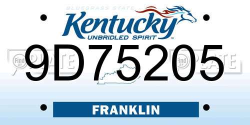 9D75205 Kentucky License Plate