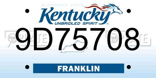 9D75708 Kentucky License Plate