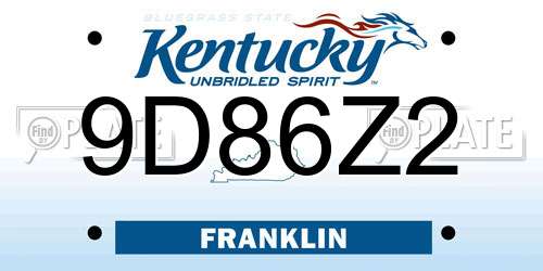 9D86Z2 Kentucky License Plate