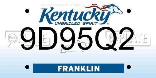 9D95Q2 Kentucky License Plate