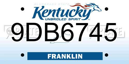 9DB6745 Kentucky License Plate