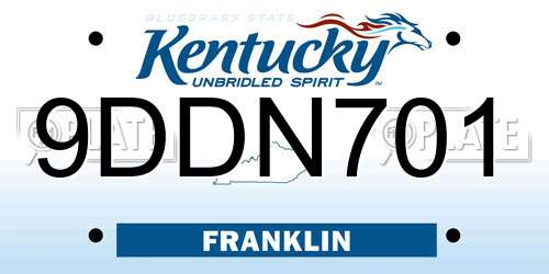 9DDN701 Kentucky License Plate