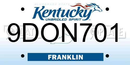 9DON701 Kentucky License Plate