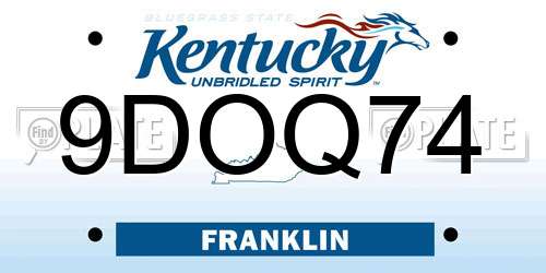 9DOQ74 Kentucky License Plate