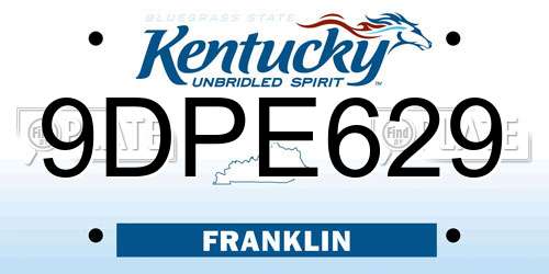 9DPE629 Kentucky License Plate