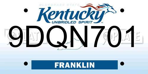 9DQN701 Kentucky License Plate
