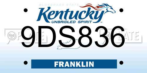 9DS836 Kentucky License Plate
