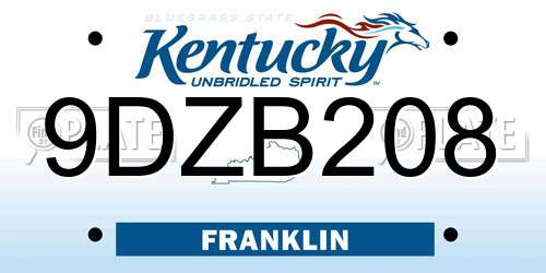 9DZB208 Kentucky License Plate