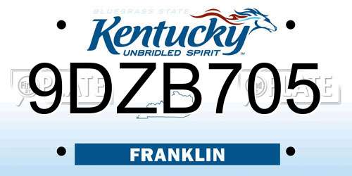 9DZB705 Kentucky License Plate