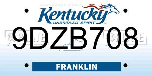 9DZB708 Kentucky License Plate