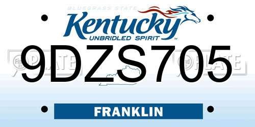 9DZS705 Kentucky License Plate