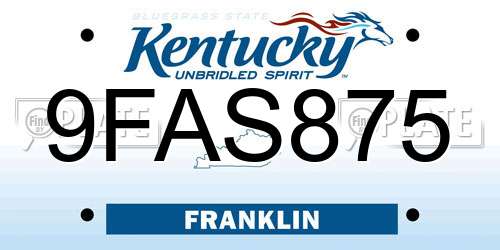 9FAS875 Kentucky License Plate