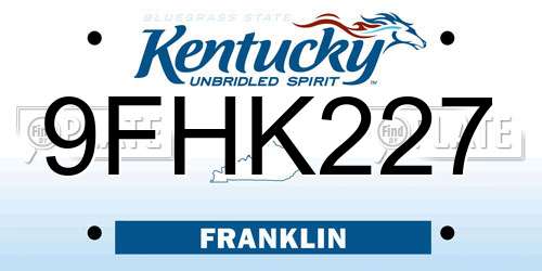 9FHK227 Kentucky License Plate