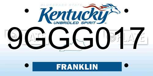 9GGG017 Kentucky License Plate