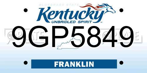 9GP5849 Kentucky License Plate
