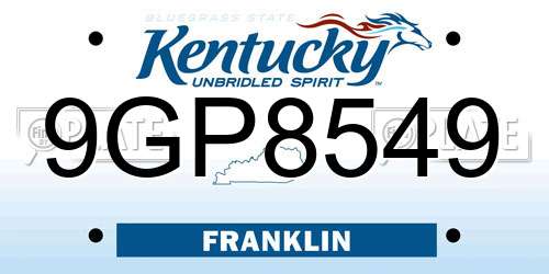 9GP8549 Kentucky License Plate