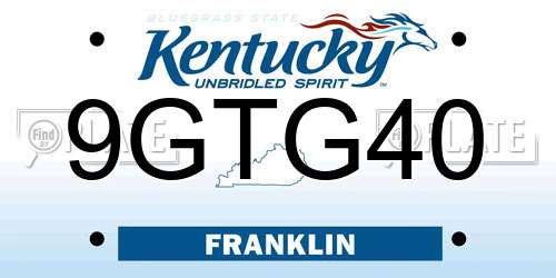 9GTG40 Kentucky License Plate