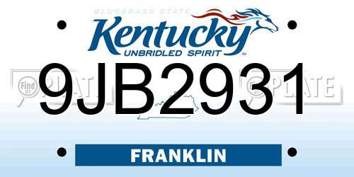 9JB2931 Kentucky License Plate