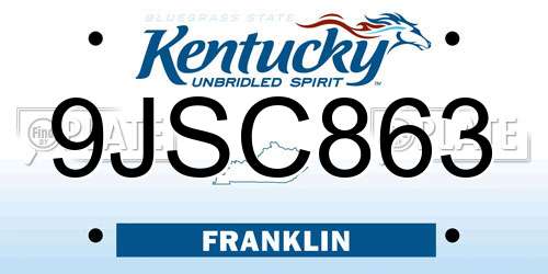 9JSC863 Kentucky License Plate