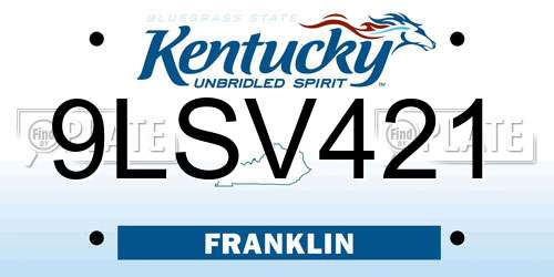 9LSV421 Kentucky License Plate