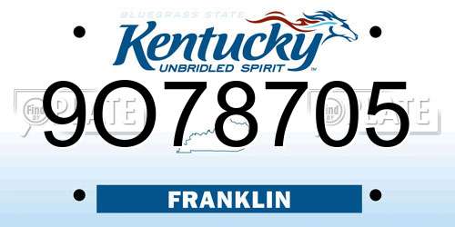 9O78705 Kentucky License Plate