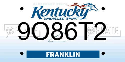9O86T2 Kentucky License Plate