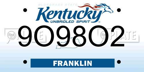 9O98O2 Kentucky License Plate
