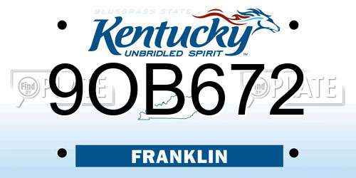 9OB672 Kentucky License Plate