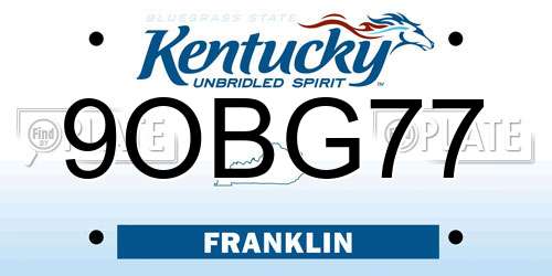 9OBG77 Kentucky License Plate