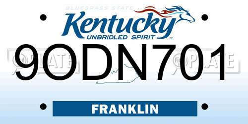 9ODN701 Kentucky License Plate