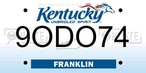 9ODO74 Kentucky License Plate