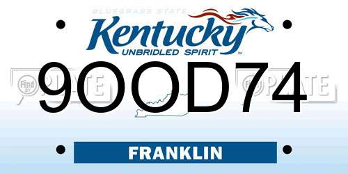 9OOD74 Kentucky License Plate