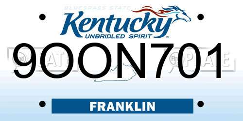 9OON701 Kentucky License Plate