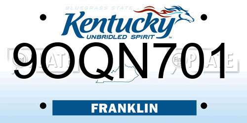 9OQN701 Kentucky License Plate