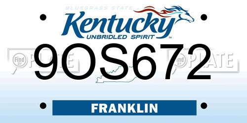 9OS672 Kentucky License Plate