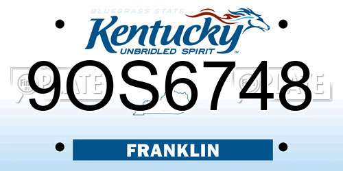 9OS6748 Kentucky License Plate