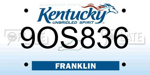 9OS836 Kentucky License Plate
