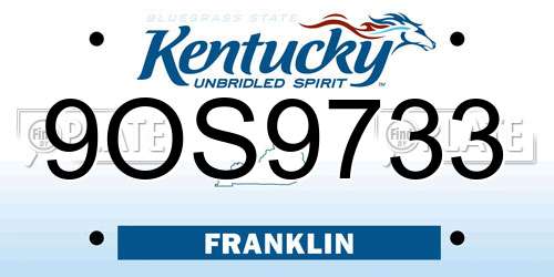 9OS9733 Kentucky License Plate