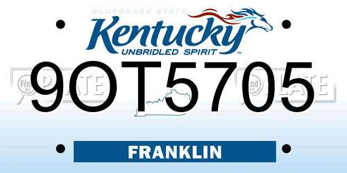 9OT5705 Kentucky License Plate