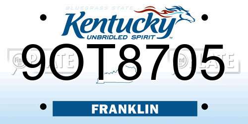 9OT8705 Kentucky License Plate