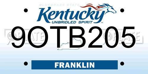 9OTB205 Kentucky License Plate