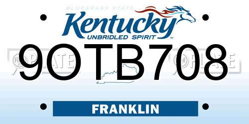 9OTB708 Kentucky License Plate