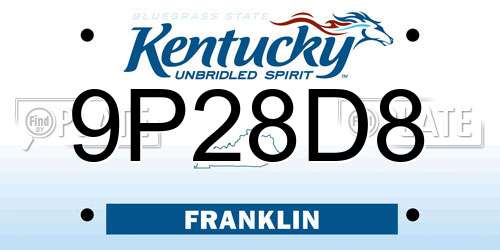 9P28D8 Kentucky License Plate