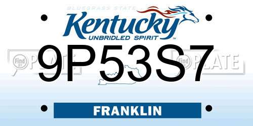 9P53S7 Kentucky License Plate