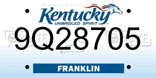 9Q28705 Kentucky License Plate