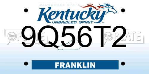 9Q56T2 Kentucky License Plate